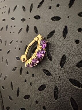 Gold Belly Button Ring with Purple Gemstones